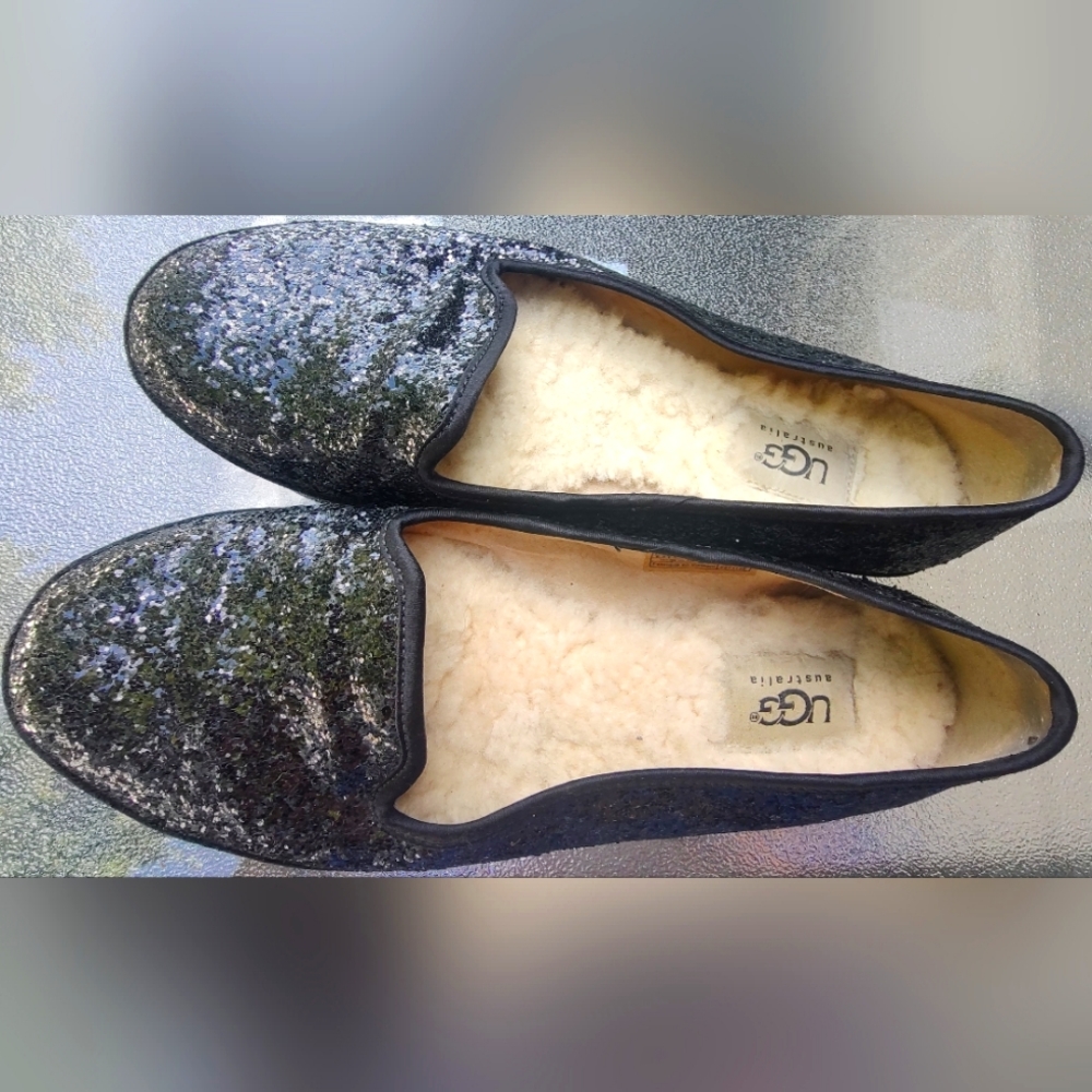 Ugg Australia Antora Black Sequin Slip On Ballet Flats Sheepskin Size 5.5 M